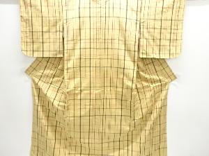 アンティーク　格子織り出し手織り紬着物